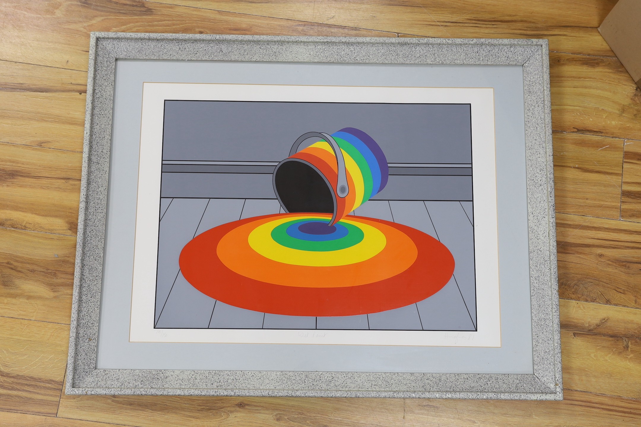 Patrick Hughes (b,1939), screenprint, Wet Paint, signed and dated ‘81, 97/150, 48 x 66cm
